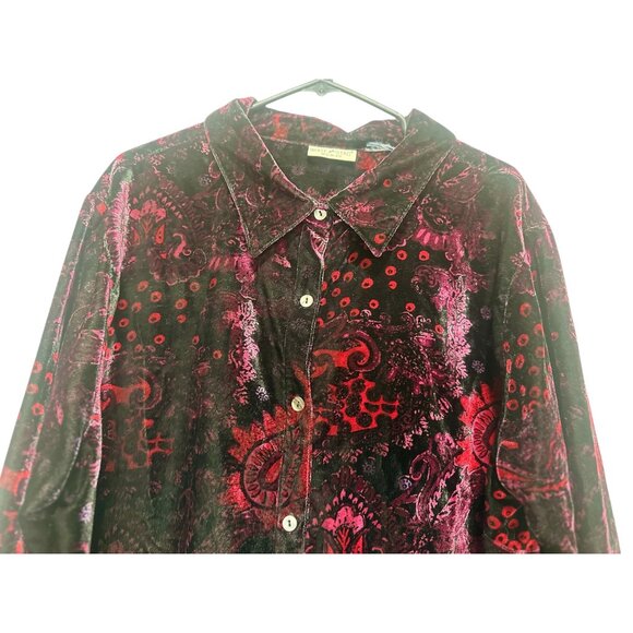 Paisley Velvet Button Down Tunic Top Women 1X Long Sleeves Dark Wimsigoth Grunge - Picture 3 of 14